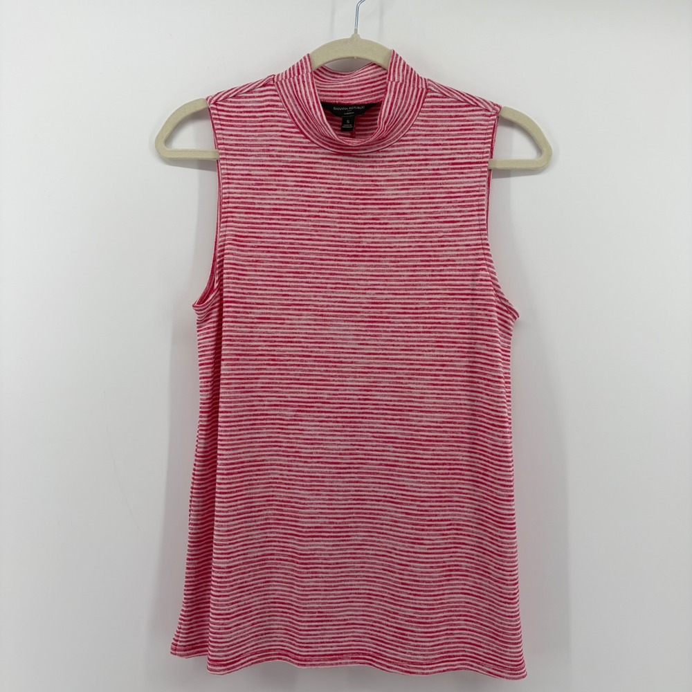 Banana Republic Womens S Pink Striped Sleeveless Mock Neck Luxespun Top Shell